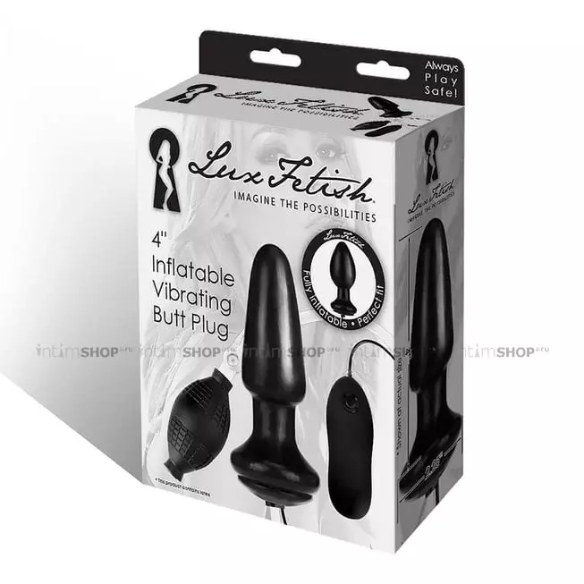 Анальная надувная пробка Lux Fetish Inflatable Vibrating Butt Plug  с вибрацией, черный