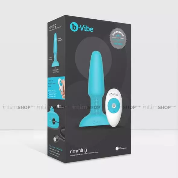 Анальная римминг-пробка с ДУ b-Vibe Rimming Plug 2, голубой