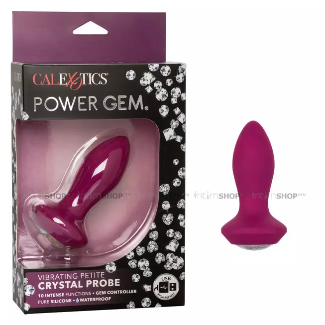 Анальная вибропробка CalExotics Power Gem Petite, фиолетовая с разноцветным кристаллом