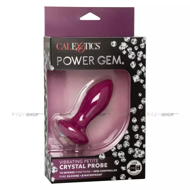 Анальная вибропробка CalExotics Power Gem Petite, фиолетовая с разноцветным кристаллом