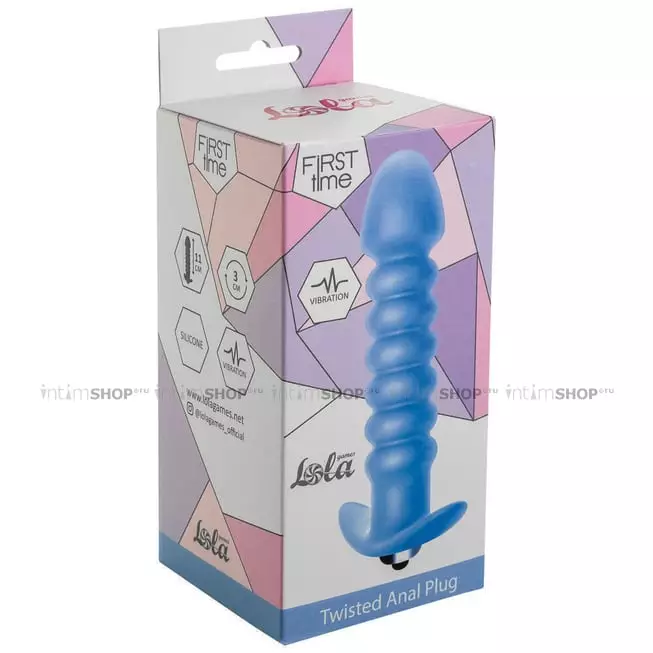 Анальная вибропробка Lola Toys First Time Twisted Anal Plug, голубая