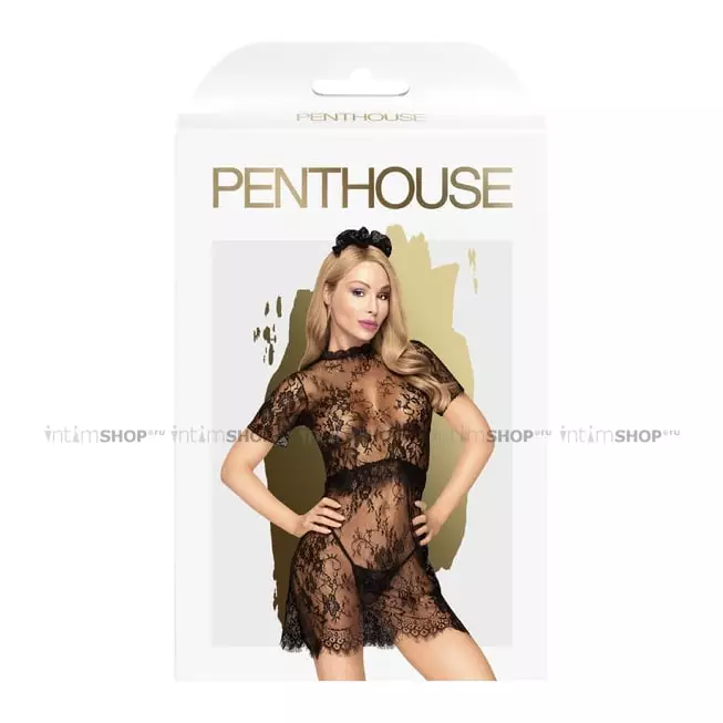 Ажурное платье с трусиками и повязкой Penthouse Poison Сookie M/L, черное