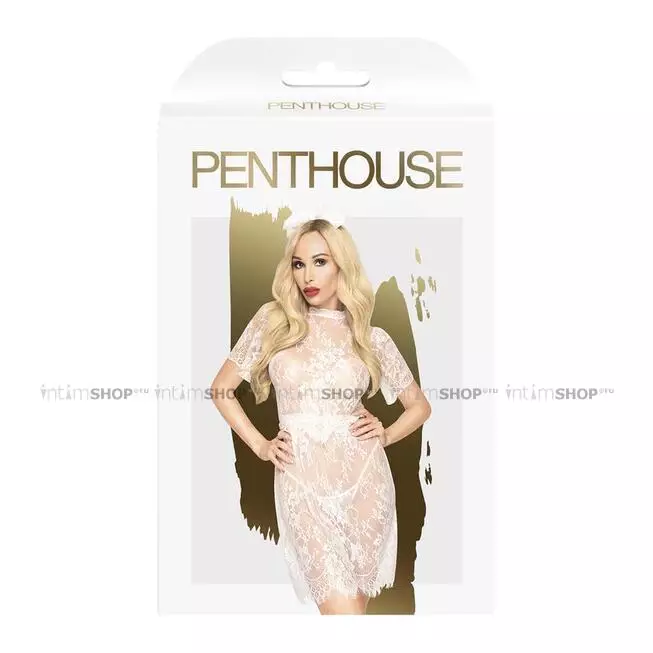 Ажурное платье с трусиками и повязкой Penthouse Poison Сookie S/M, белое