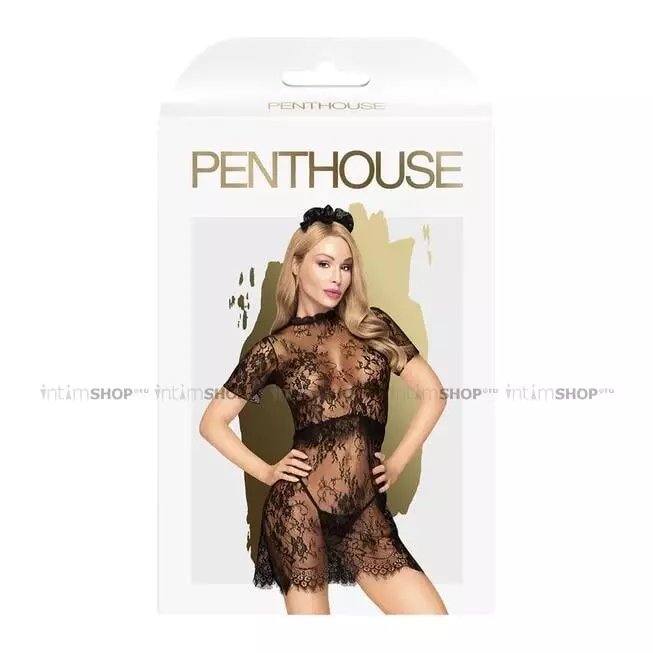 Ажурное платье с трусиками и повязкой Penthouse Poison Сookie S/M, черное