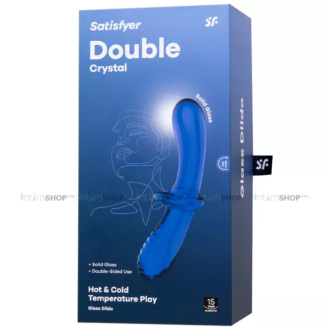 Двусторонний фаллоимитатор Satisfyer Double Crystal 19.5 см, синий