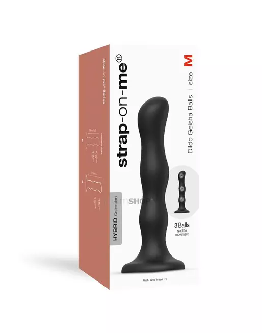 Фаллоимитатор Strap-On-Me Dildo Geisha Ball M 16.5 см, черный