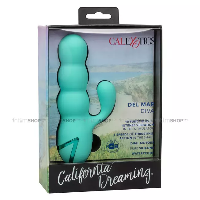 Фрикционный вибратор-кролик CalExotics California Dreaming Del Mar Diva, бирюзовый