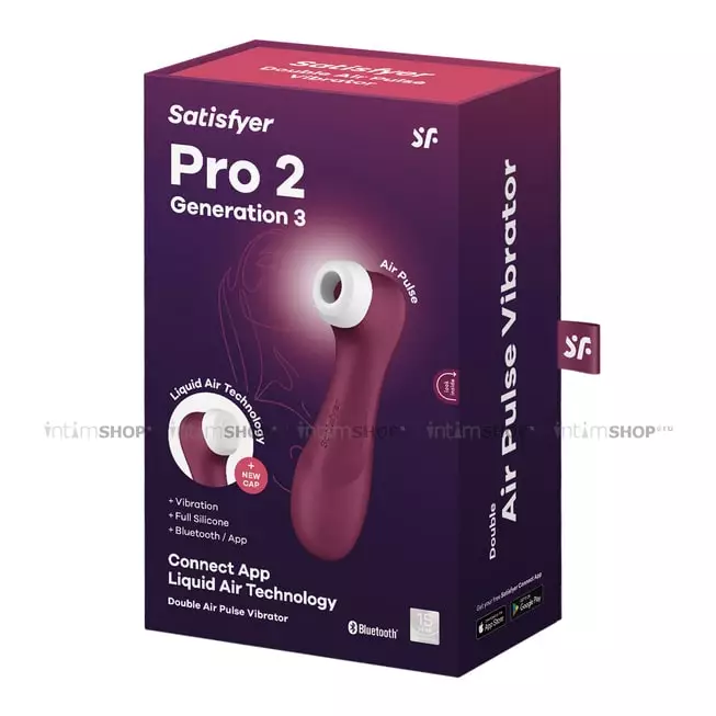 Клиторальный стимулятор с вибрацией Satisfyer Pro 2 Liquid Air Connect App, бордовый