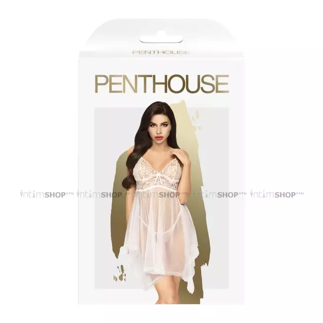 Комплект бэби-долл и трусики Penthouse Naughty Doll белый, M/L