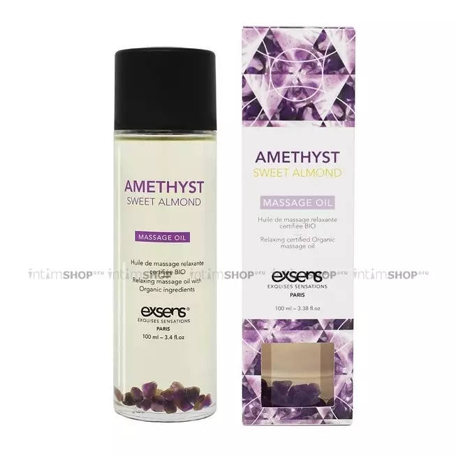 Массажное масло Exsens Massage Oil Amethyst Sweet Almond с кристаллами аметиста, 100 мл