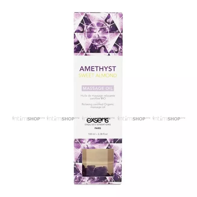 Массажное масло Exsens Massage Oil Amethyst Sweet Almond с кристаллами аметиста, 100 мл