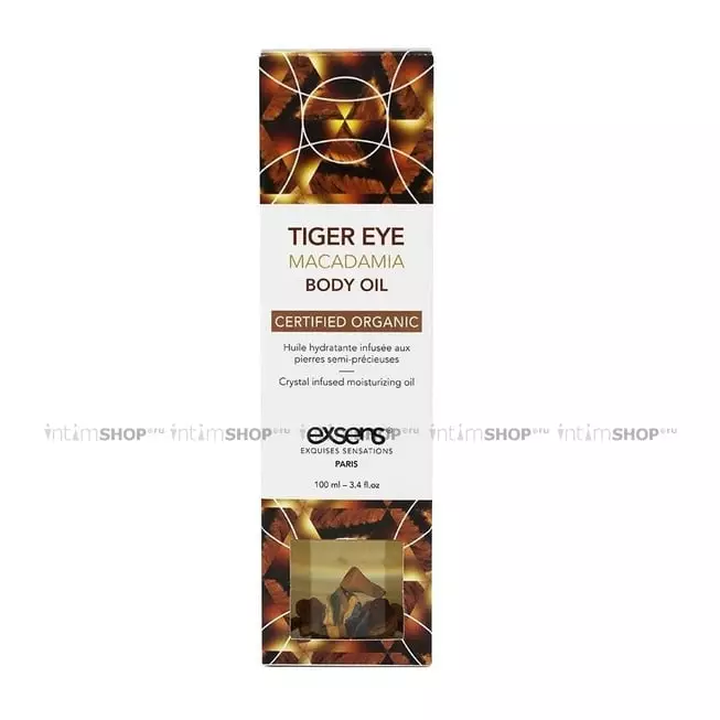Массажное масло Exsens Sertified Organic Tiger Eye Macadamia с кристаллами тигрового глаза, 100 мл