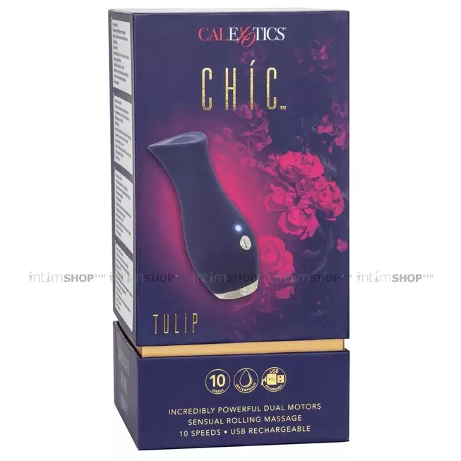 Мини-вибратор с движущимся шариком CalExotics Chic Tulip, синий