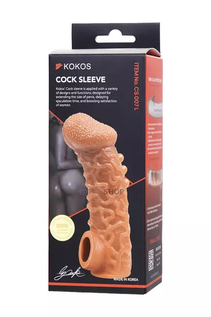 Насадка Kokos Cock Sleeve L с подхватом мошонки и с дополнительной стимуляцией, телесная