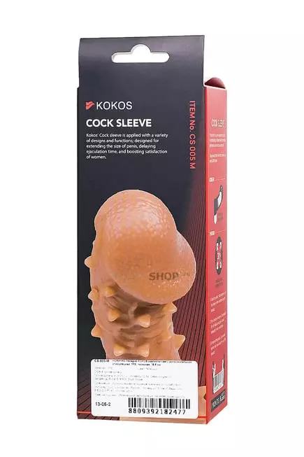 Насадка Kokos Cock Sleeve M с подхватом мошонки и с крупными шипиками, телесная