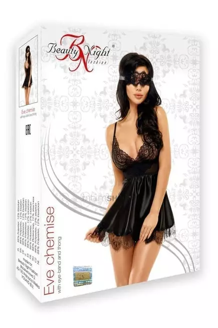 Сорочка Beauty Night Eve chemise Black, Чёрный, L/XL