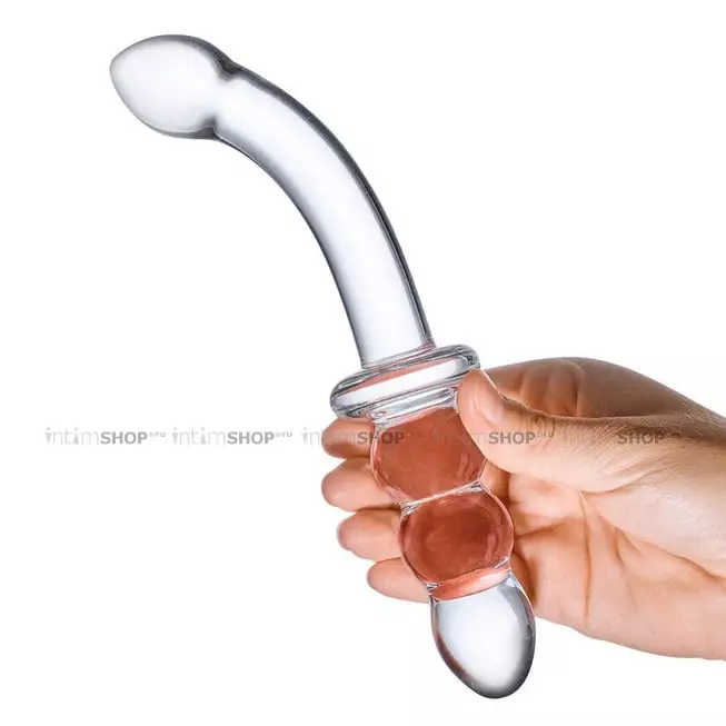 Стеклянный ребристый двойной фаллос Glas Ribbed G-Spot, бесцветный