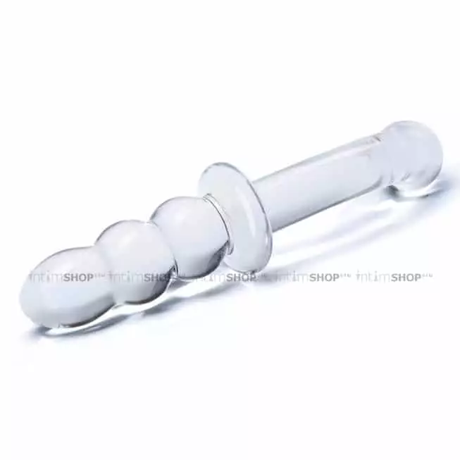 Стеклянный ребристый двойной фаллос Glas Ribbed G-Spot, бесцветный