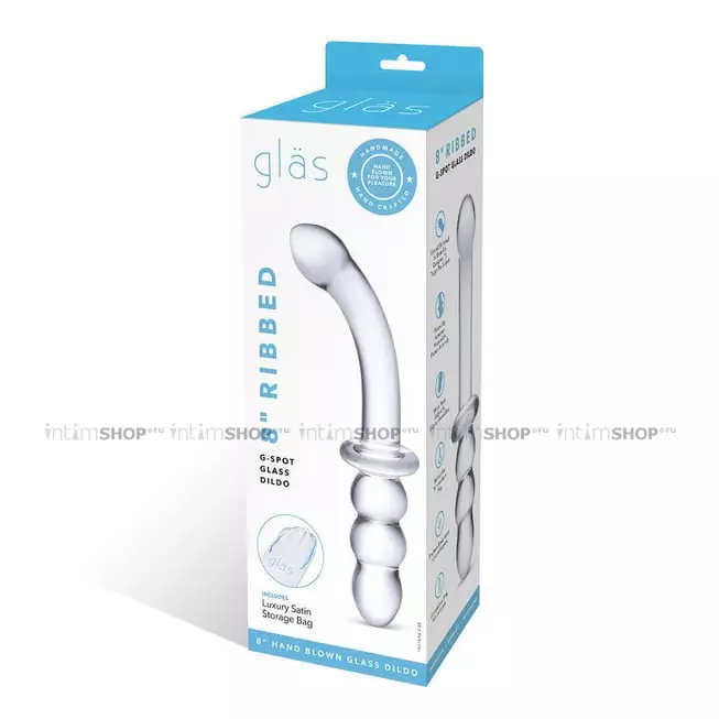 Стеклянный ребристый двойной фаллос Glas Ribbed G-Spot, бесцветный