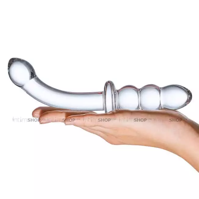 Стеклянный ребристый двойной фаллос Glas Ribbed G-Spot, бесцветный