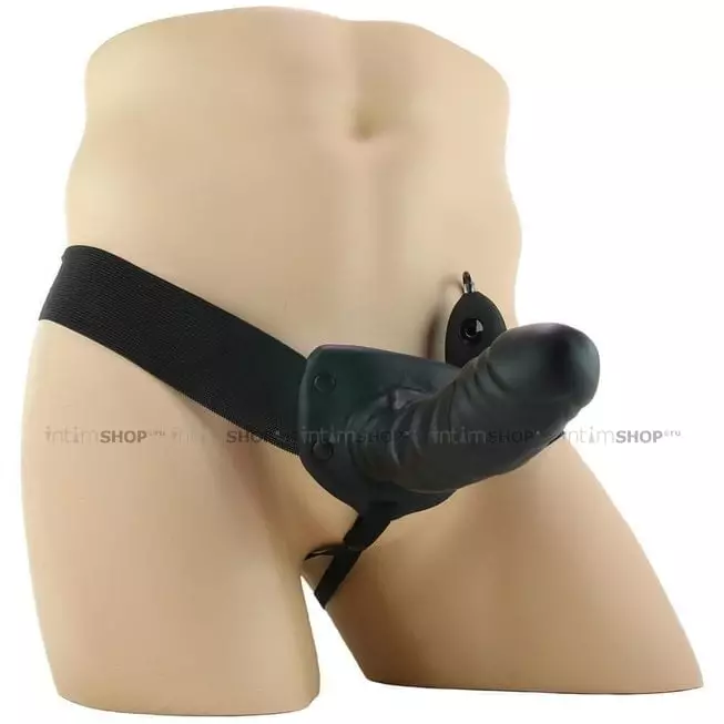 Страпон полый Lux Fetish Unisex Vibrating Hollow Strap-On с вибрацией, черный