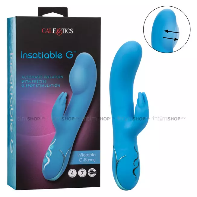 Вибратор-кролик CalExotics Insatiable G Inflatable G-Bunny с функцией надува, голубой