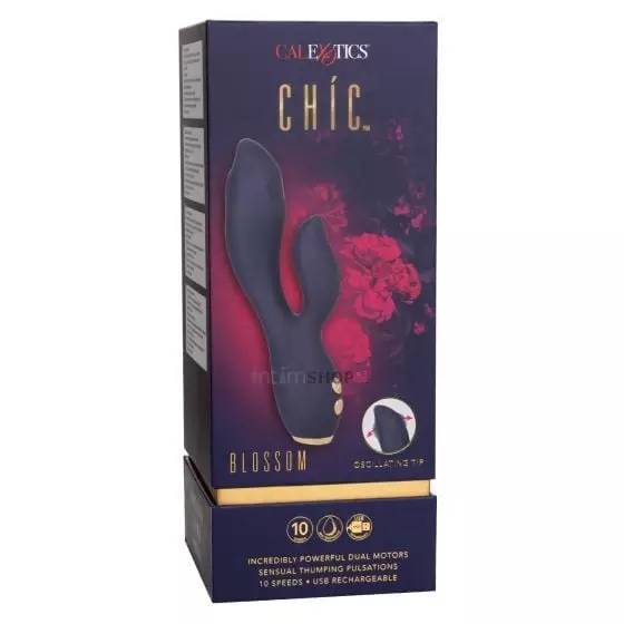 Вибратор-кролик с двухсторонней осцилляцией CalExotics Chic Blossom, синий