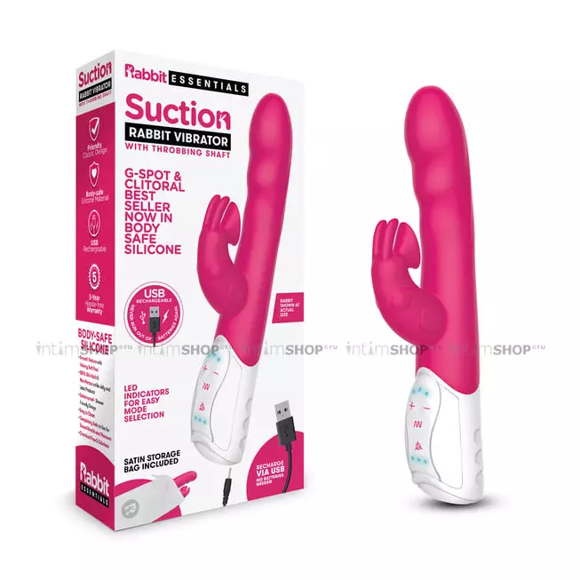 Вибратор-кролик с функцией всасывания Rabbit Essentials Suction, розовый