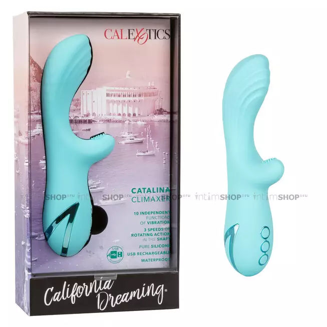 Вибратор-кролик с ротацией CalExotics California Dreaming Catalina Climaxer, голубой