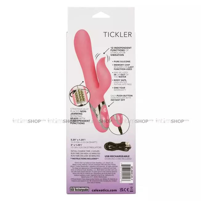 Вибратор-кролик с ротацией и подвижными шариками CalExotics Enchanted Tickler, розовый