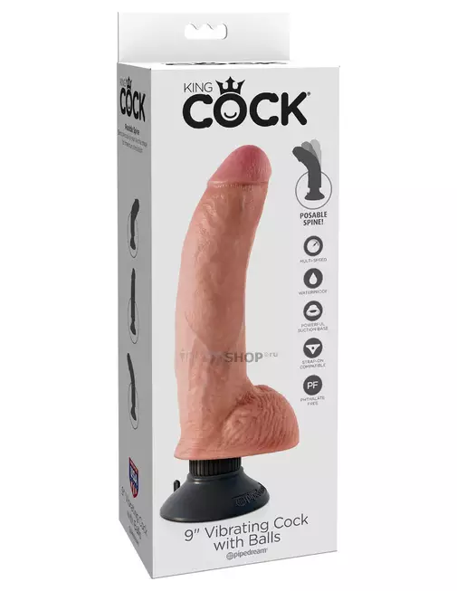 Вибратор Реалистик  PipeDream King Cock 9 Vibrating Cock with Balls на съемной присоске, телесный