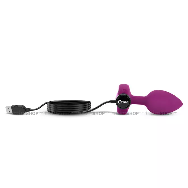 Вибропробка B-vibe Jewel S/M с пультом ДУ, фиолетовая с розовым кристаллом