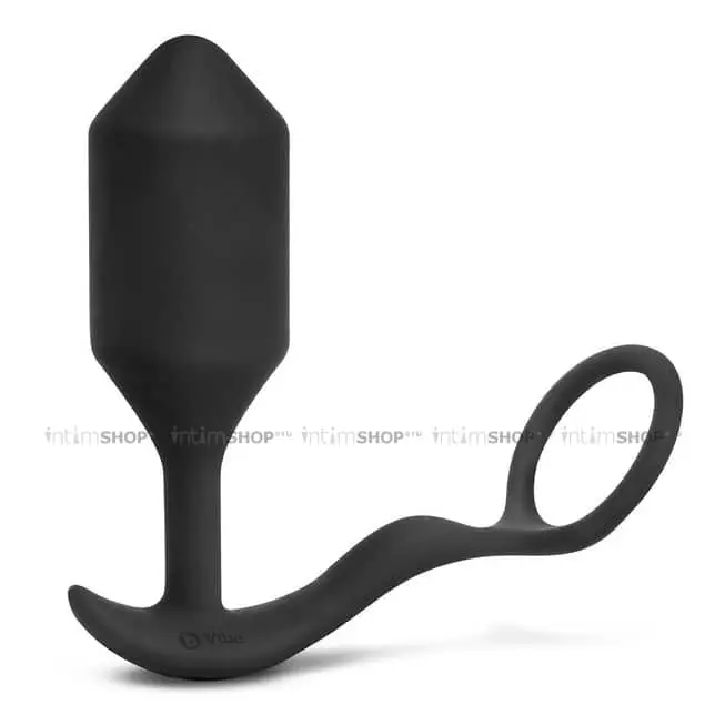 Вибропробка B-Vibe Vibrating Snug & Tug с эрекционным кольцом XL, черный